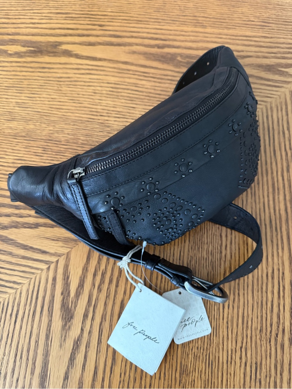 FREE PEOPLE Ana Adorned Sling Bag - Black Leather
